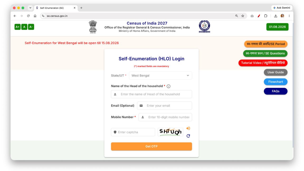 self enumeration census 2027 west bengal